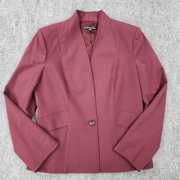 Brooks Brothers Blazer Women 14 Maroon Italy Wool Blend Lined Jacket Career Coat - Picture 1 of 16